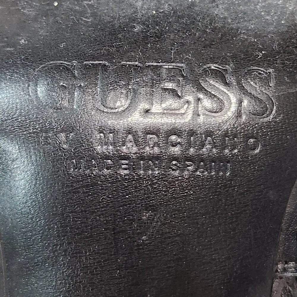 GUESS By Marciano | Black Leather Tall Houston Boots Heel 7W - Picture 9 of 12